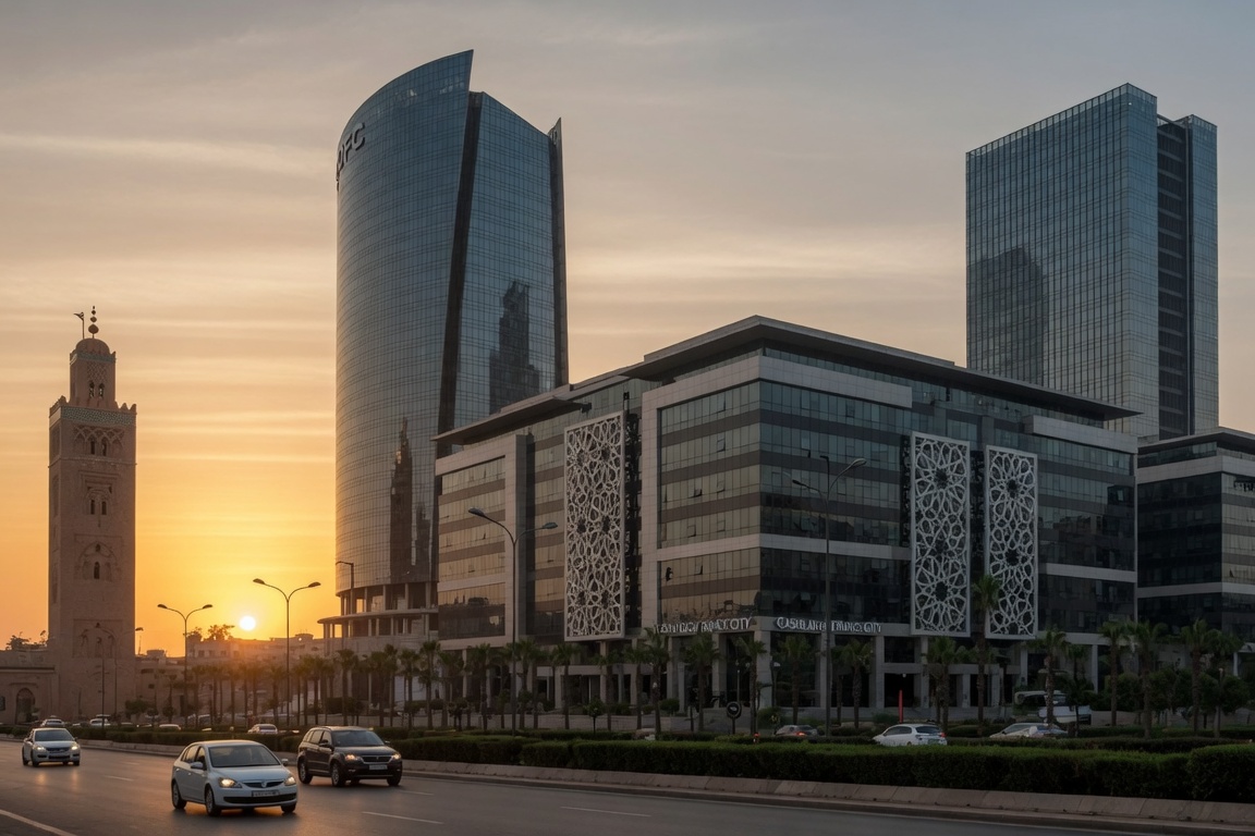 Casablanca Finance City au coucher du soleil