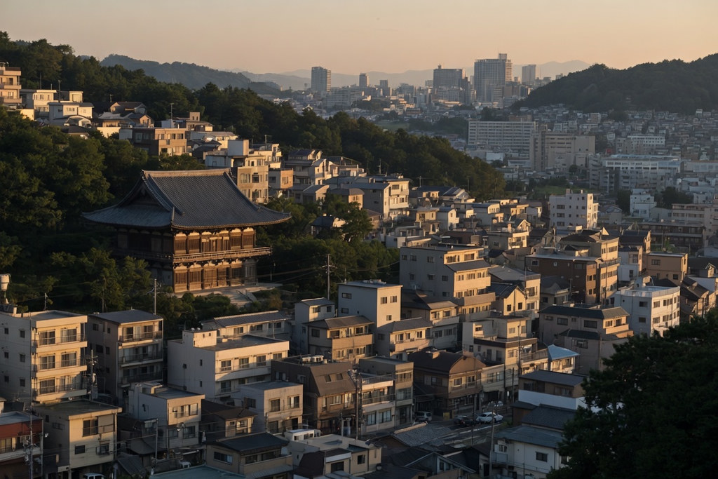 Ville japonaise au coucher du soleil