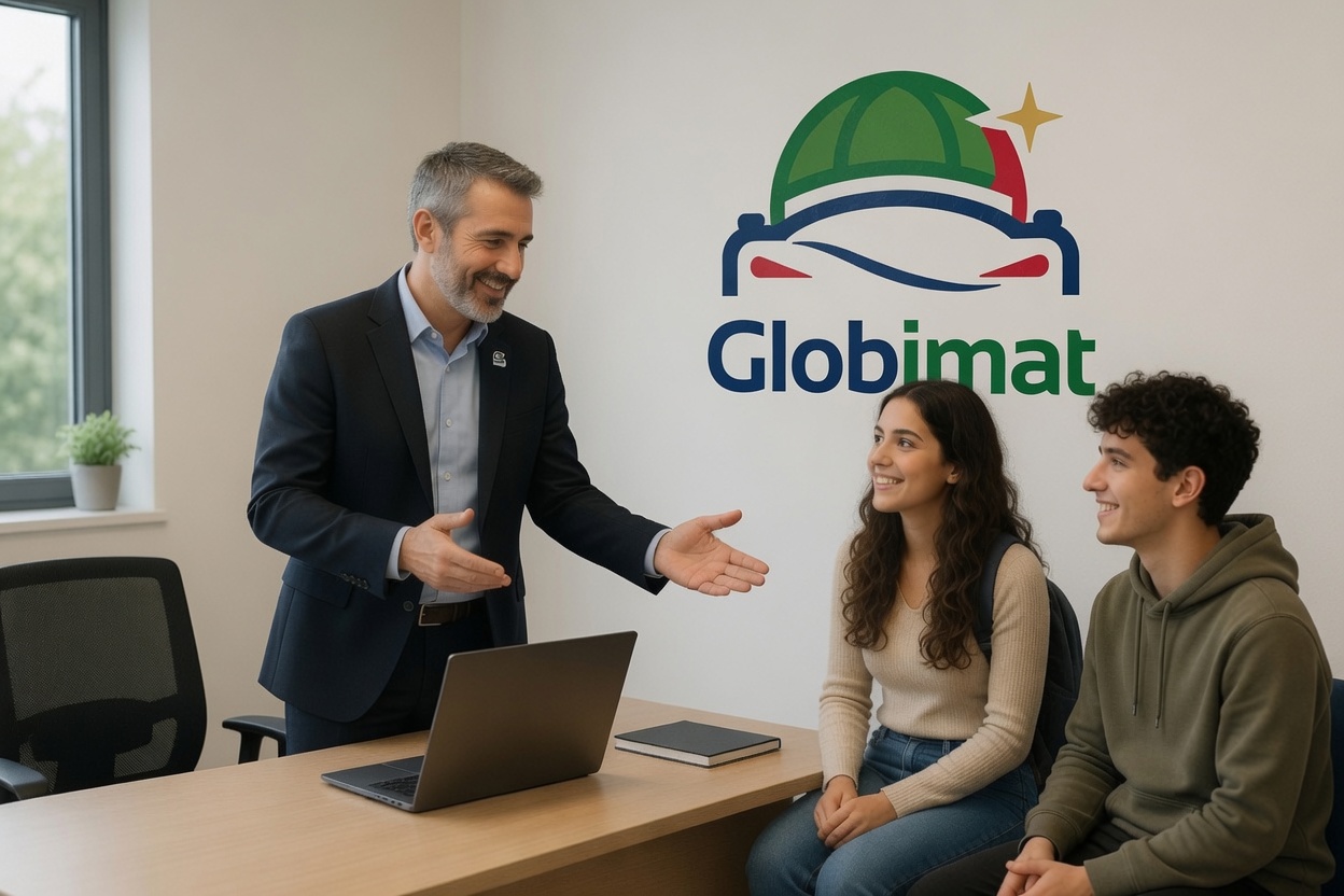 Conseiller Globimat présentant les formules d'accompagnement à des clients